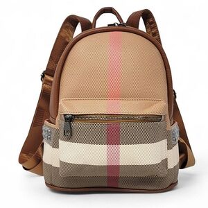 Brown Checkered Backpack Purse